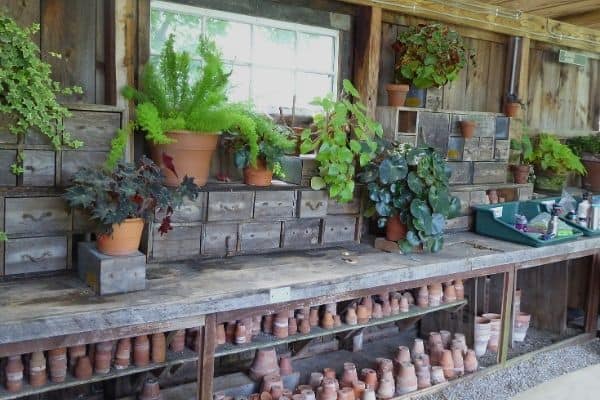 potting shed and pots