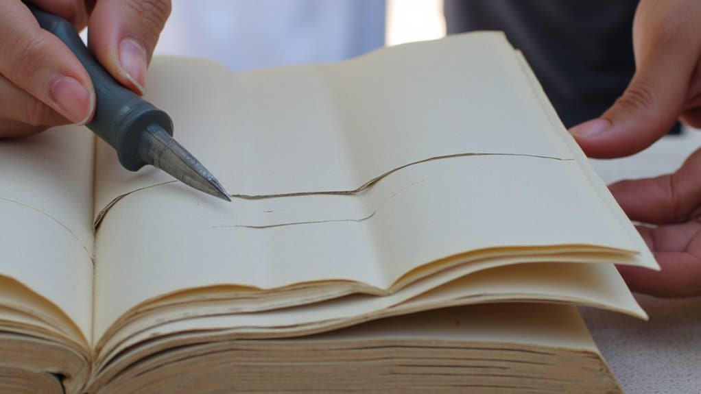 carefully cut book pages