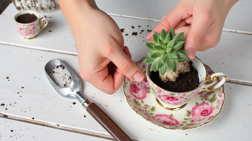 planting succulents in teacups