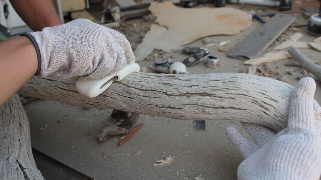 sanding driftwood for planters