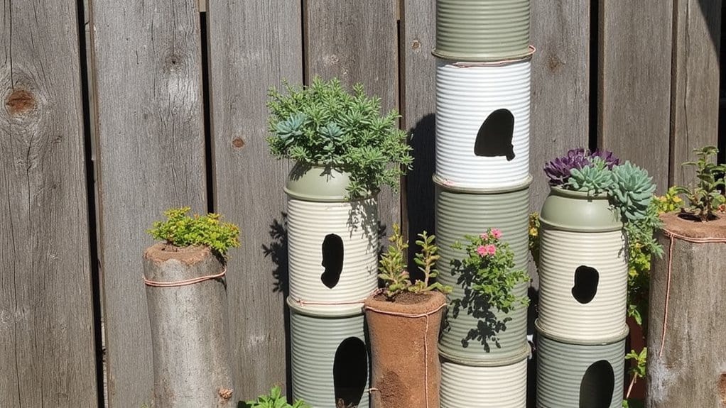 vertical gardening with upcycled cans